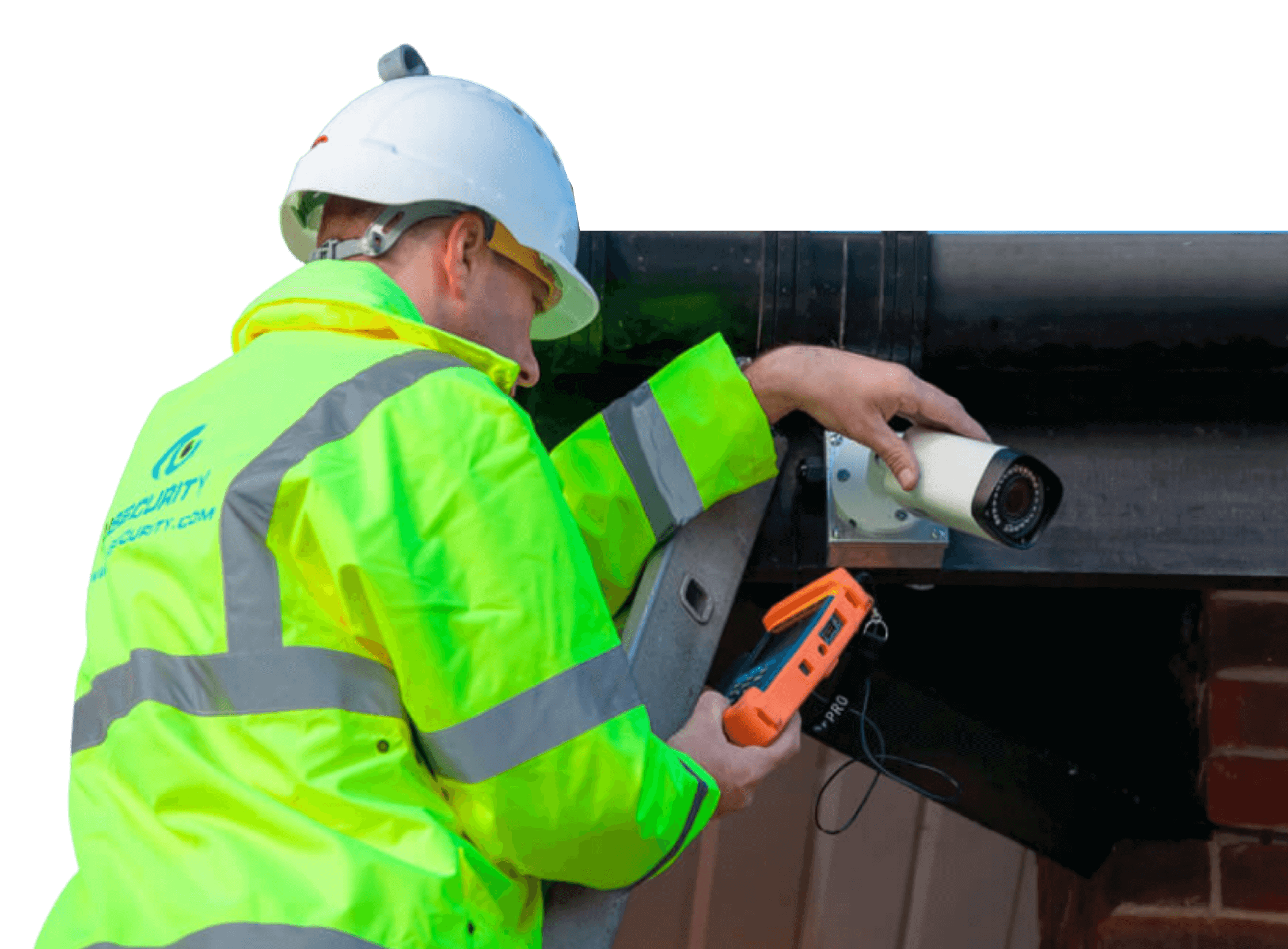 Man installing cctv camera