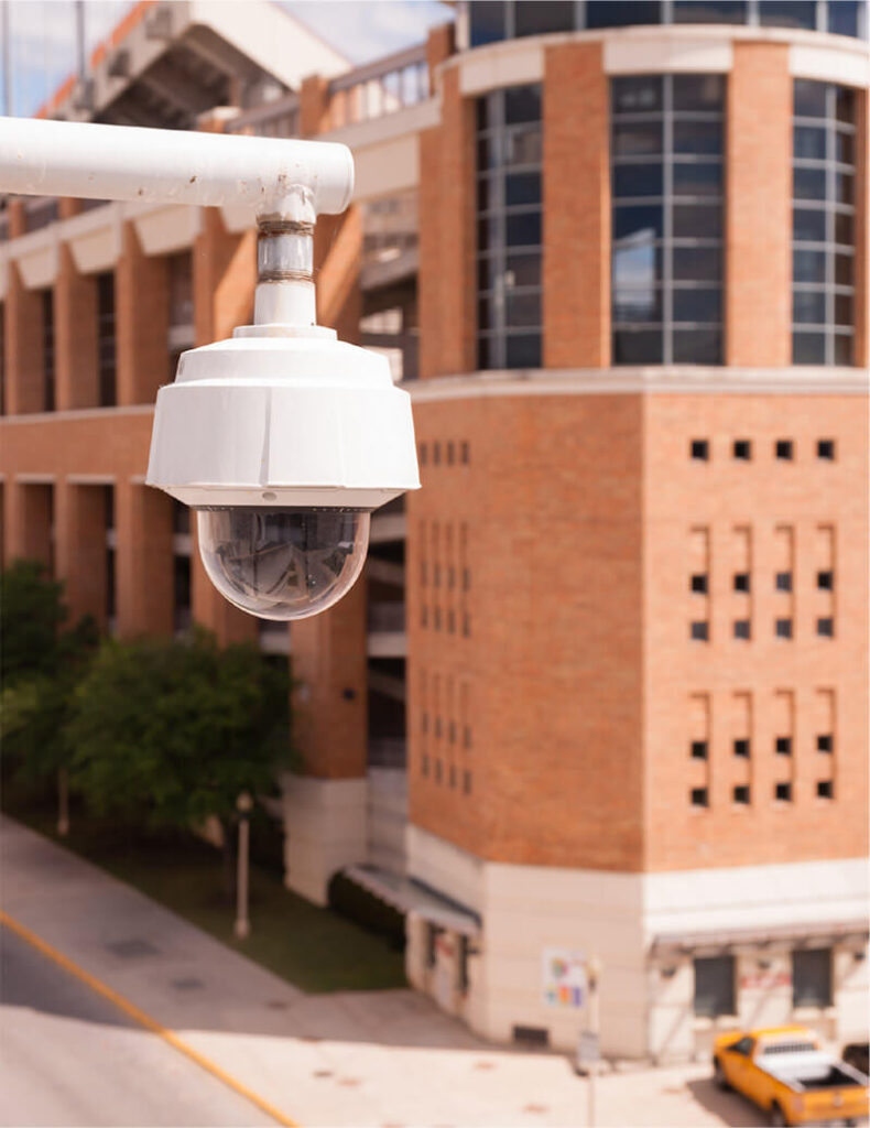 CCTV camera with building in the background
